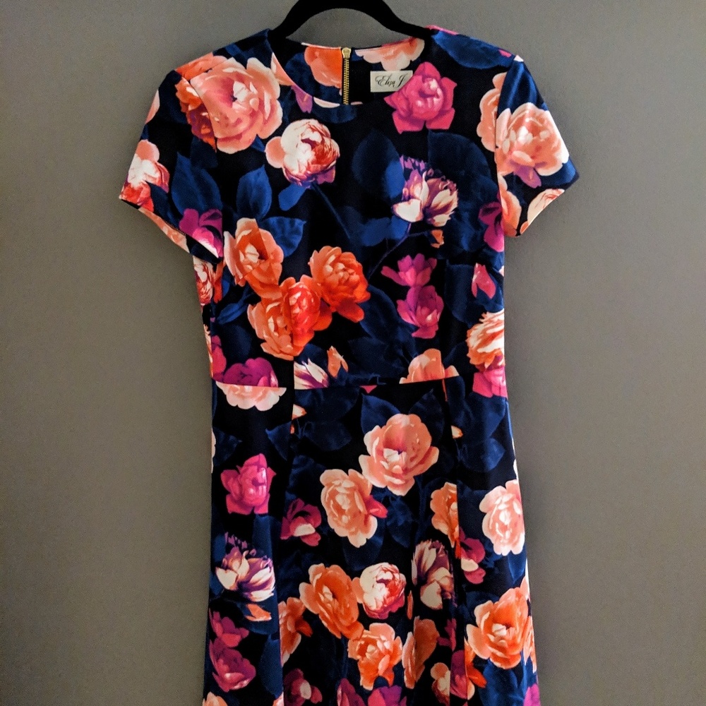 Eliza J Navy Fit and Flare Floral Dress Size 8